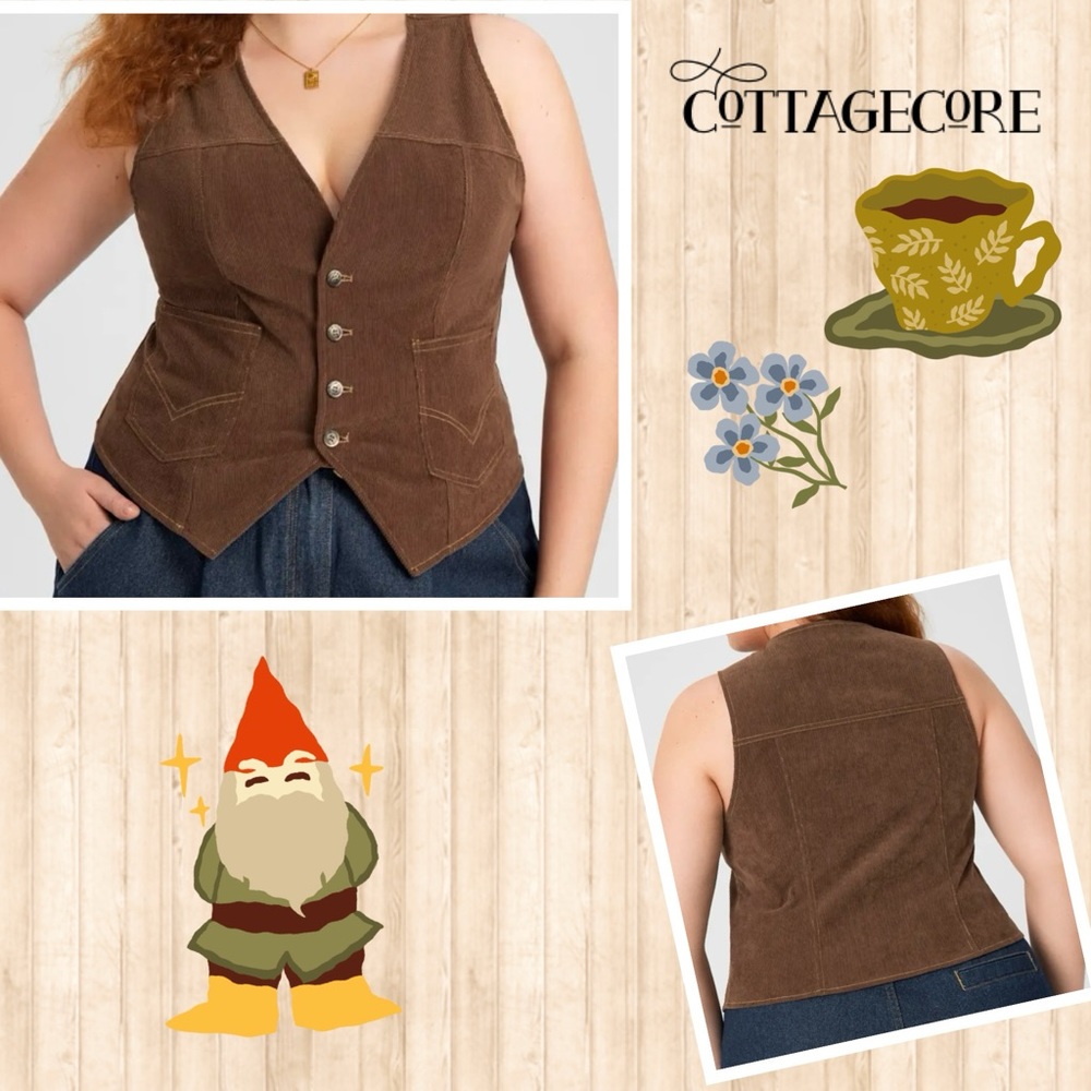 🍄Brown Cottagecore style corduroy Vest🌱